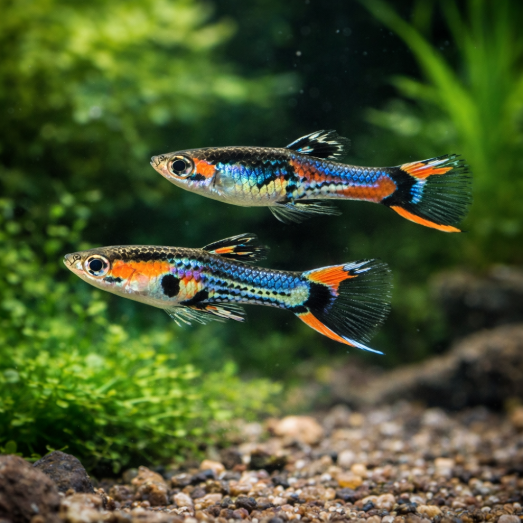 4 Black Green Snakeskin Endler Pair